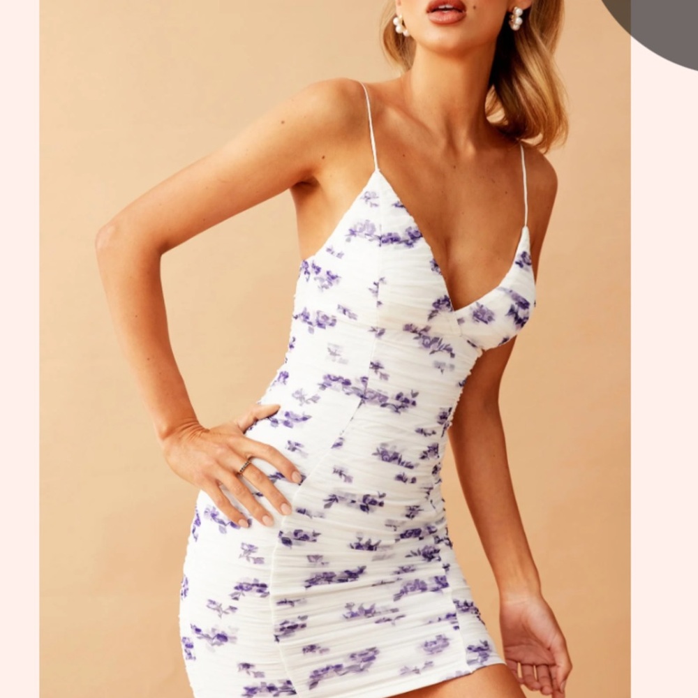 Floral White and Purple Dress